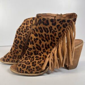 Leopard Print Fringe Ankle Boots